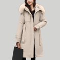 thumbnail image 5 of Qetyuw Women's Long Puffer Jackets Winter Long Sleeve Coat with Faux Fur Hooded Solid Fleece Lined Thick Puffer Coats with Belted Button Down Zip UP Jackets, 5 of 7