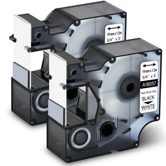 GREENCYCLE 2PK Rhino Heat Shrink Tubes Compatible for DYMO 18057 19mm 3/4" Black on White Cable Label Tape