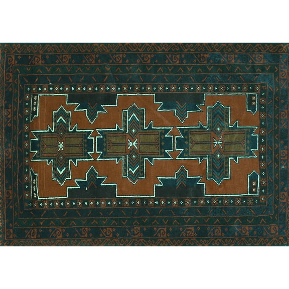 Ahgly Company Machine Washable Indoor Rectangle Persian Turquoise Blue Traditional Area Rugs, 5' x 7'