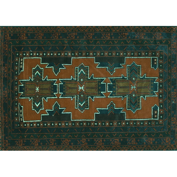 Ahgly Company Indoor Rectangle Persian Turquoise Blue Traditional Area Rugs, 2' x 3'
