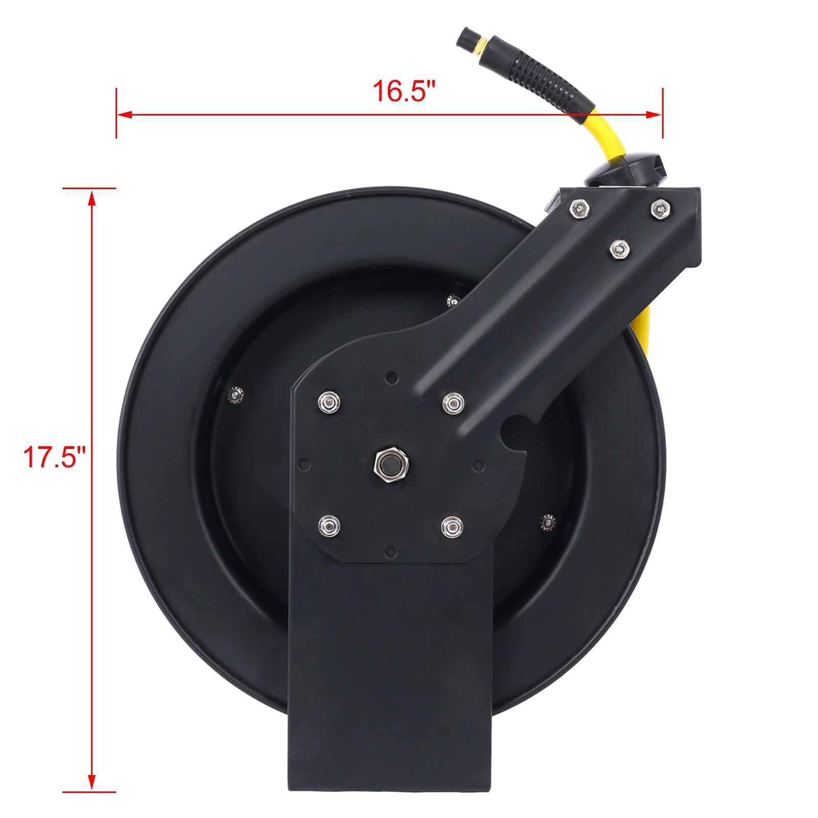 Heavy Duty Retractable Air Hose Reel, 3/8" x 50' SBR Rubber Hose, 300PSI, All-Steel Construction, 12-Position Ratchet Lock, Smooth Self-Leveling Retraction