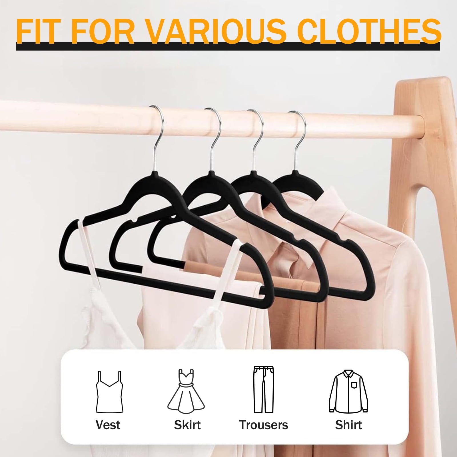 EasyPAG Velvet Hangers 30 Pack, Non-Slip Clothes Hangers, Suit Hangers with Shoulder Notches, Pants Bar, 360° Swivel Hook, Space-Saving, for Closet, Black