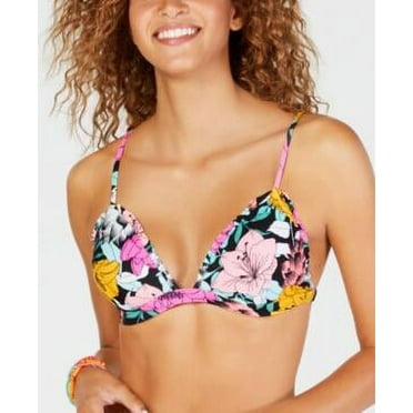 MSRP $20 Hula Honey Printed Ruffled Cross Back Molded Push Up Bikini Top Size S