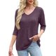 thumbnail image 5 of Blusa,Camiseta de mujer con cuello en V y manga 3/4, blusa informal de color liso, de poliéster, cómoda para uso diario, sopatenor, 5 of 9