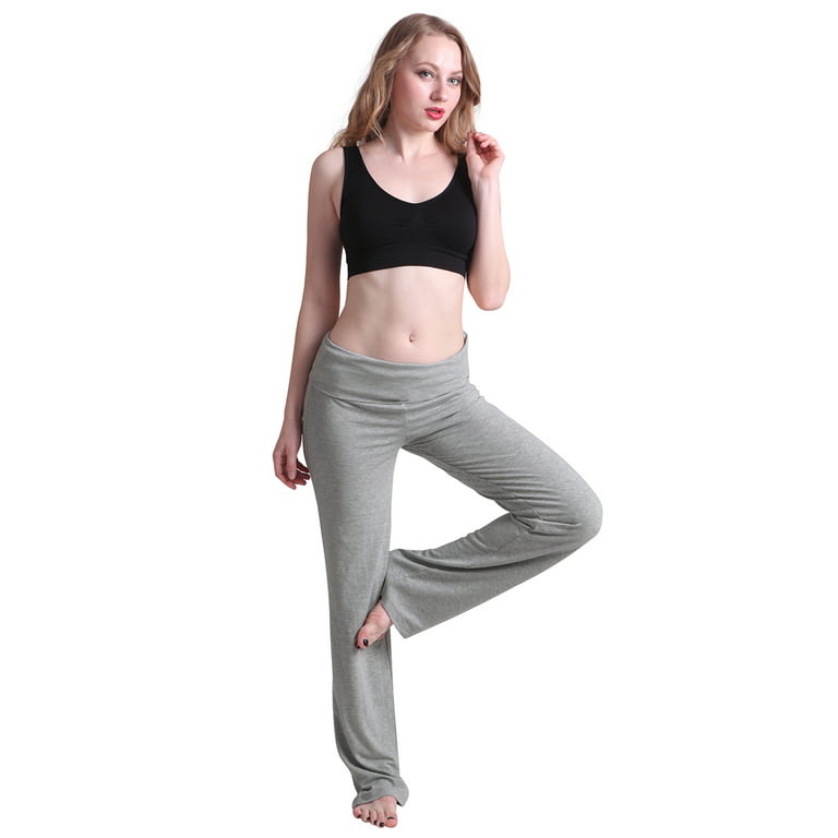 HDE Women's Color Block Fold Over Waist Yoga Pants Flare Leg Workout  Leggings (Heather Gray, 1X)