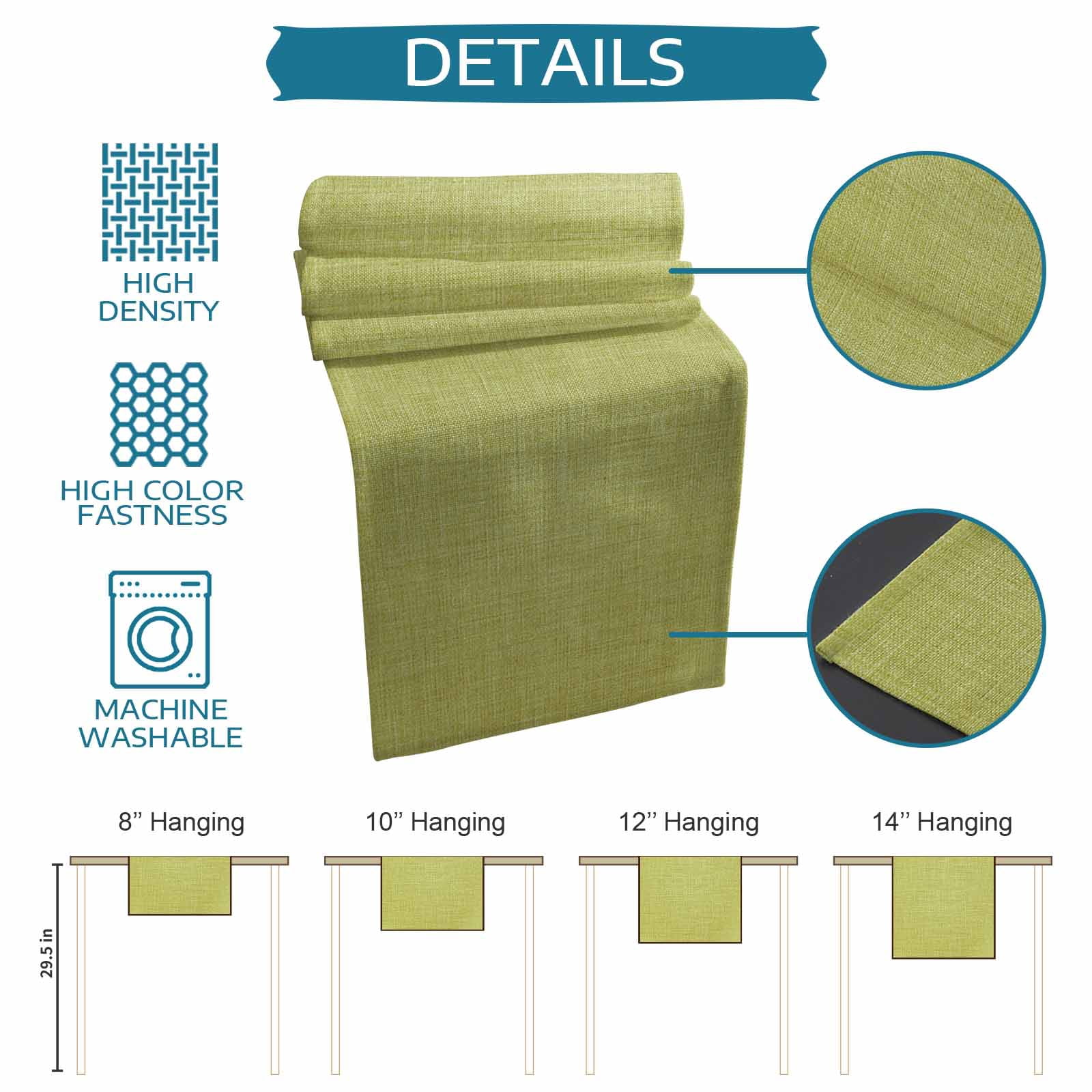 Table Runners 48 Inches Long Dress Scarves, Vintage Fruit Green Farmhouse Kitchen/Dining Table Runner, Short Coffee Tablerunners, Farmhouse Retro Solid Color Linen Texture 13x48 Inch