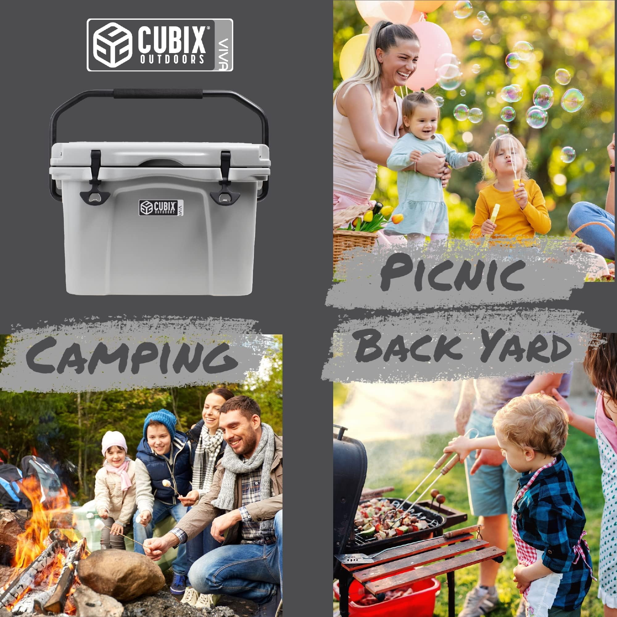 Cubix Outdoors Viva 25 QT Portable Insulated Hard Cooler - Fits 30 Cans - Light Grey