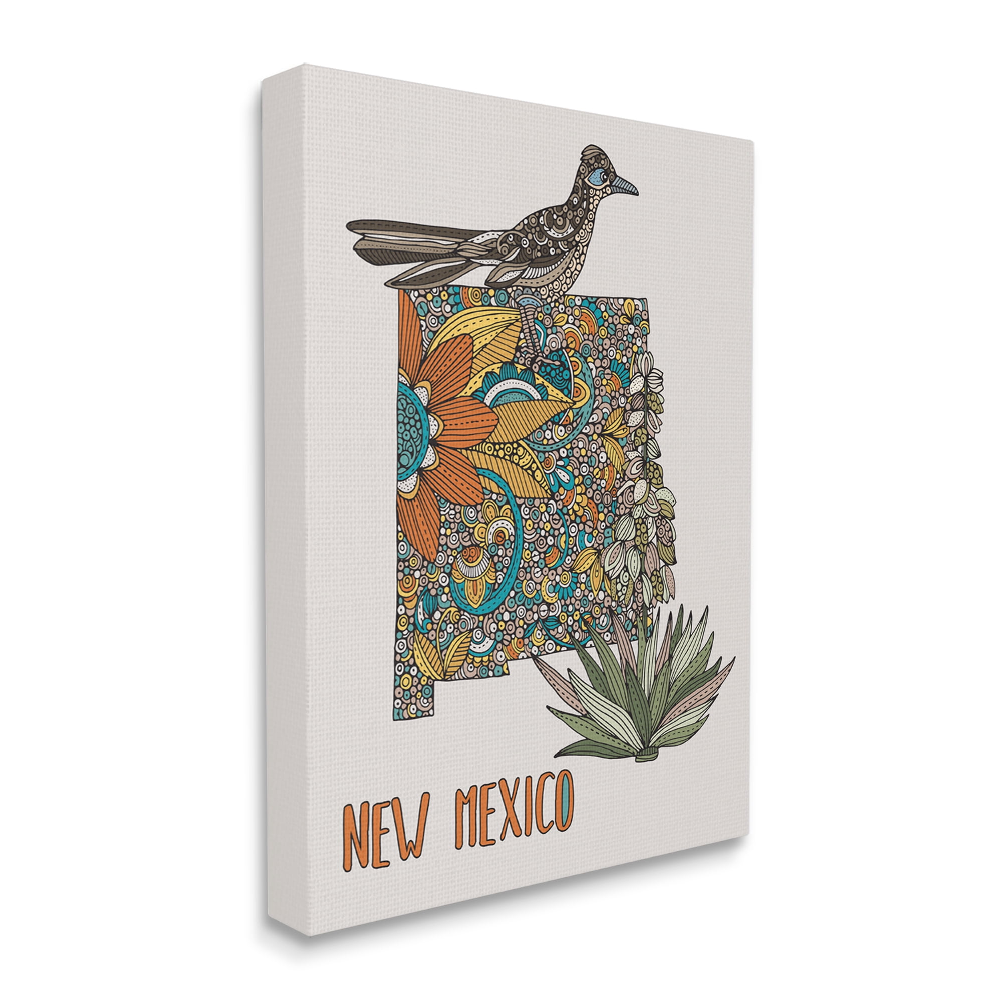 Stupell Industries Intricate New Mexico Yucca & Roadrunner Floral Bird Graphic Art Gallery Wrapped Canvas Print Wall Art, Design by Valentina Harper
