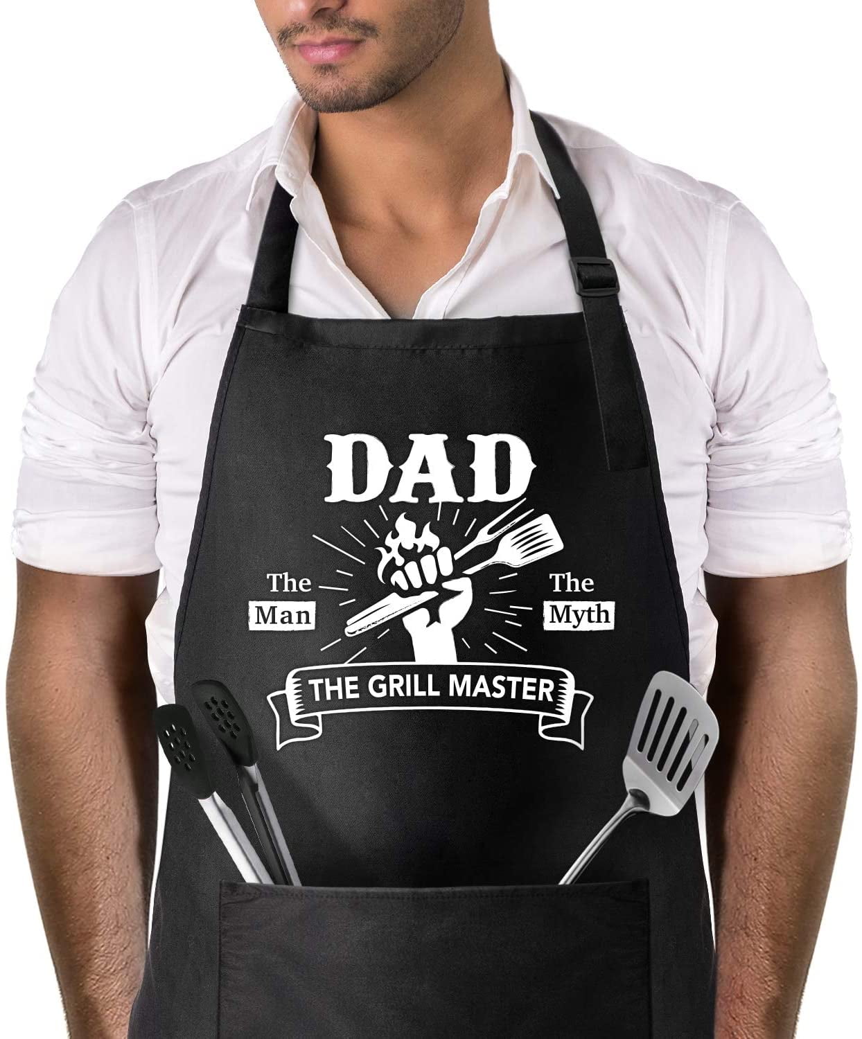 Funny BBQ Chef Aprons for Men - Dad The Man The Myth The Grill Master-Fathers Day/Boyfriend/Husband/Dad Birthday Gift One Size Fits All Best for ...