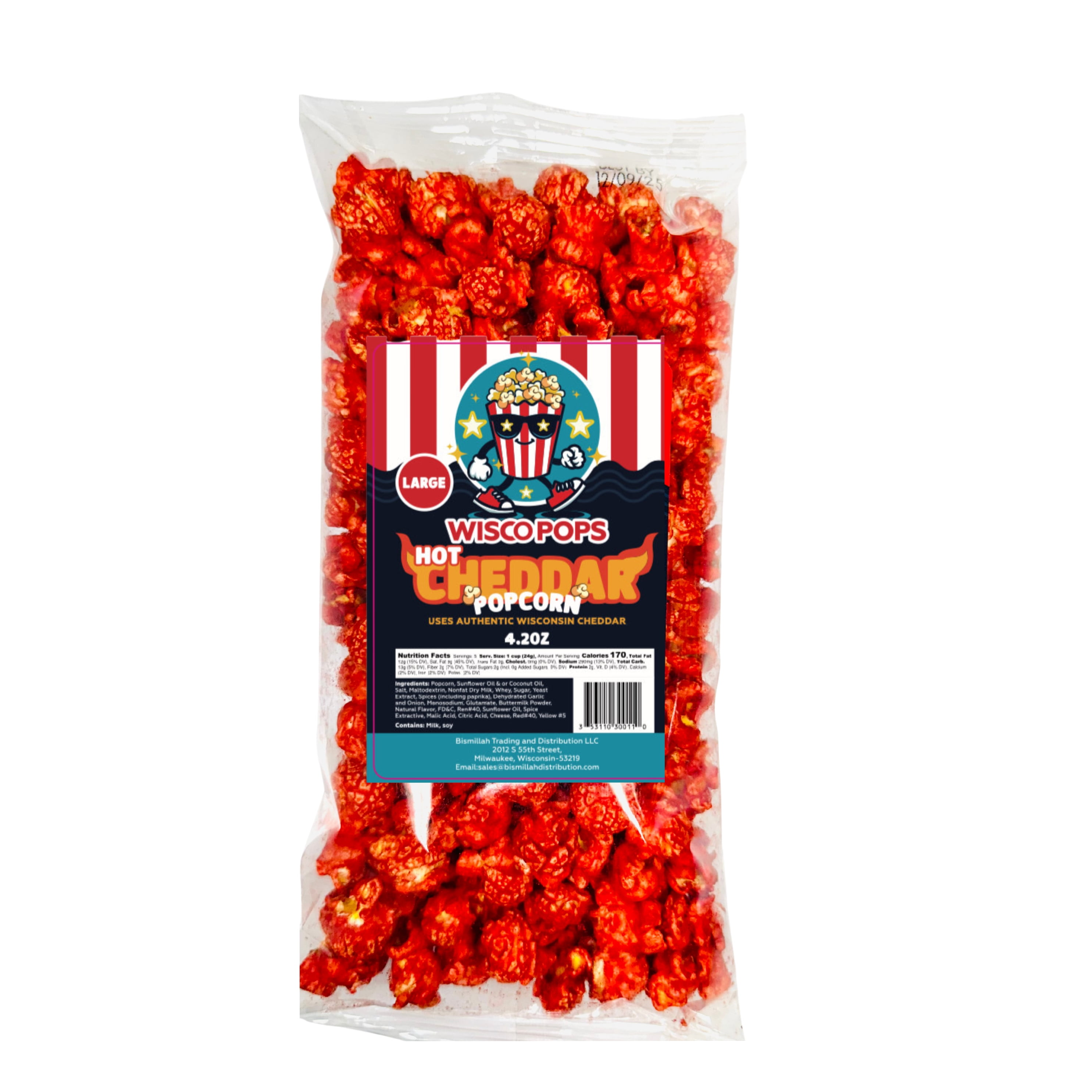 Wisco Pops Hot Cheddar Popcorn Pack of 4, 4.2 Oz