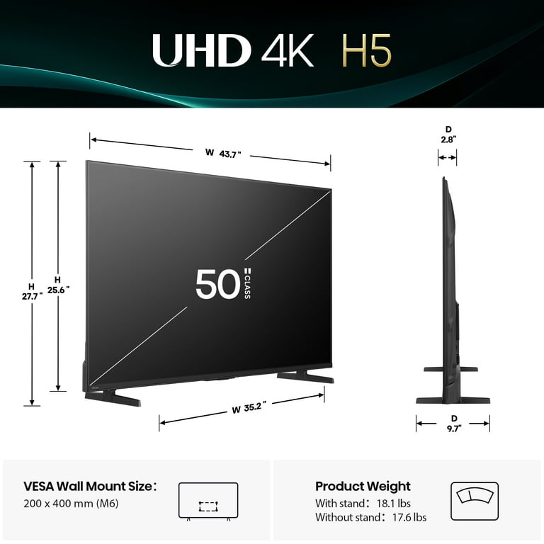 Hisense 50G5N 50インチ UHD 4K Hisense 50-Inch Class H5 Series 4K UHD HDR Google Smart TV