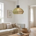 thumbnail image 5 of HaCpiu Woven Rattan Pendant Lamp Shades, 12" Green & Beige Handwoven Light Covers, Boho Coastal Home Decor for Dining Room, Kitchen Island & Bedroom, 5 of 8