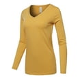 thumbnail image 2 of A2Y Women's Basic Solid Soft Cotton Long Sleeve V-neck Top T-shirt Light Mustard M, 2 of 3