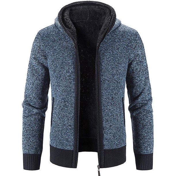 Suéter tipo cárdigan con capucha para hombre Nuevo forro polar engrosado en invierno Stand Col