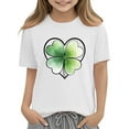thumbnail image 5 of Girls White Cotton T-Shirt | Kids Good Fortune Four Leaf Clover St Patrick's Day Top | Cute Short Sleeve Graphic Tee,Size 7 T, 5 of 9