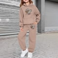 thumbnail image 2 of Girls Valentine's Day Hoodie Set Leopard Print Heart Pattern Hooded Hoodies Sweatshirt Pants Set Khaki 12 Y-13 Y, 2 of 6