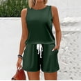 thumbnail image 5 of WTOBBY Women's Summer Casual Two Piece Set Solid Color Vest Sleeveless Top and Shorts Outfit Simple and Stylish for Everyday Summer Fashion ,Dark Green M, 5 of 6
