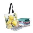 thumbnail image 2 of Open Top Canvas Tote Bag with Zipper Reusable Shopping Bag 13.5x15" Roomy Carryall Watercolor Lemon, 2 of 9