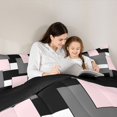 thumbnail image 4 of Manfei Pink Gray Square Full Size Comforter Sets, Minimalism Geometric Grid Bedding Comforter Set, Black Reversible 3pcs, 1 Comforter and 2 Pillowcases, 4 of 6