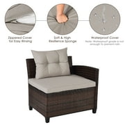 Costway 4PCS Outdoor Patio Rattan Furniture Set Cushioned Sofa Table