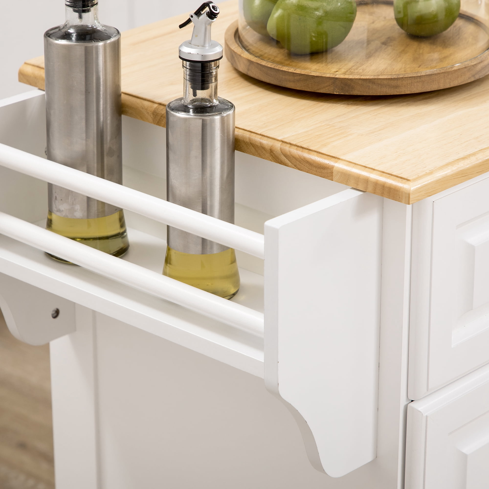 HOMCOM Kitchen Island on Wheels Kitchen Storage Cabinet Utility Cart White