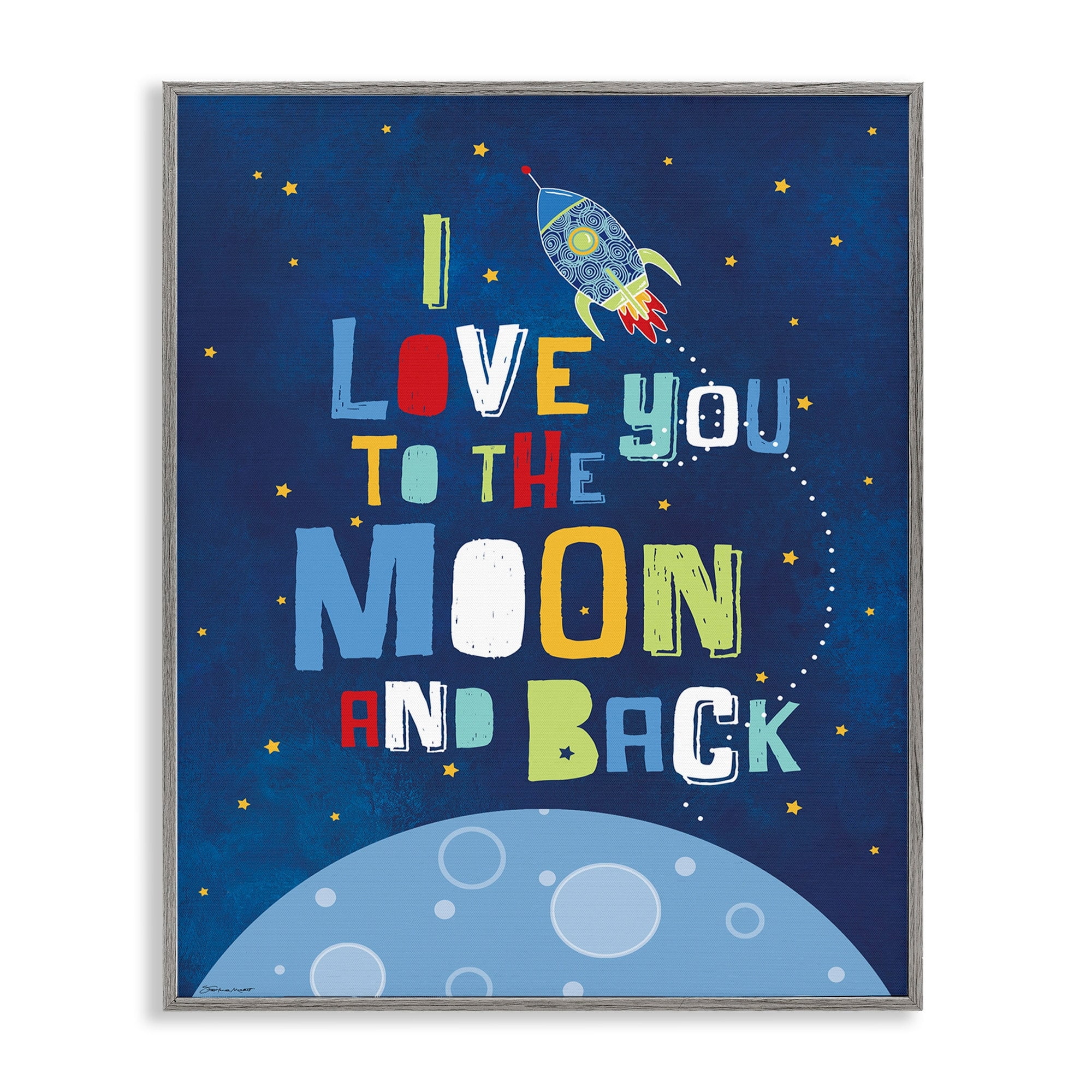 Stupell Industries I Love You Moon and Back Rocket Ship Graphic Art Gray Framed Art Print Wall Art, 16x20, by Stephanie Workman Marrott