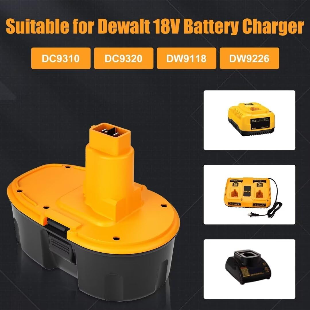4Pack Replacement for Dewalt 18V Battery NiMH Compatible with Dewalt 18 Volt Battery DC9098 DC9096 DC9099 DC970 DW9095 DW9096 DW9098 DW9099 DE9039 DE9095 DE9096 Cordless Tools