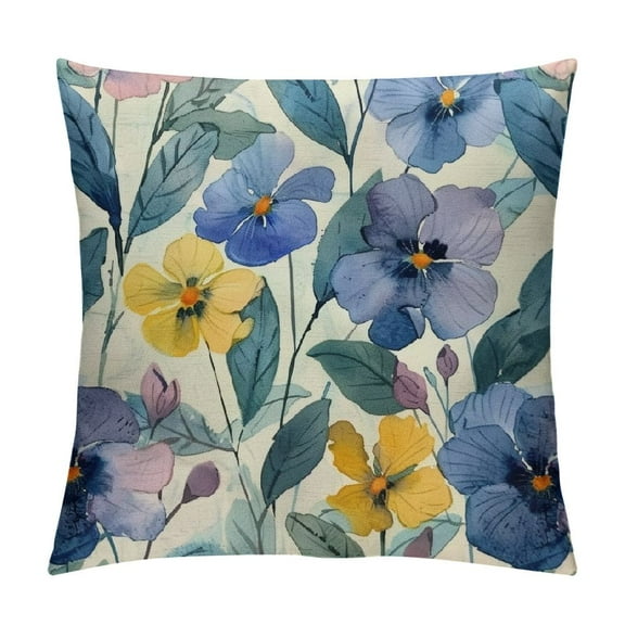 Shiartex Spring Pillow Covers, Blue and Yellow Flower Decorative Throw Pillows,Vintage Plant Floral Summer Seasonal Outdoor Decor Pillowcase Cushion Cover for Couch Sofa 12x12in