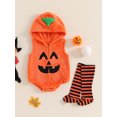 thumbnail image 3 of RUINIXCW Newborn Baby Boy Girl Halloween Pumpkin Costume Infant Baby Boys Girls Fall Winter Clothes Sleeveless Hooded Zipper Fleece Romper with Leg Warmers Set Toddler Halloween Cosplay Outfits, 3 of 9