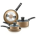 thumbnail image 1 of SereneLife Kitchenware Pots & Pans Basic Kitchen Cookware, Black Non-Stick Coating Inside, Heat Resistant Lacquer (6-Piece Set), One Size, Gold, 1 of 8
