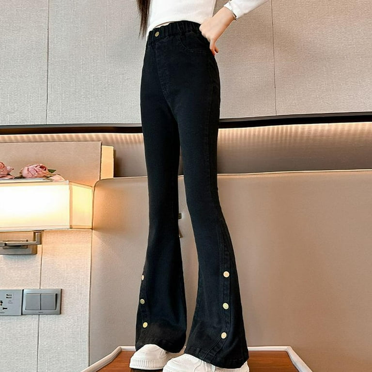 HAOTAGS High Rise Pants Juniors Slouchy Flared Leg Trousers Ripped  Distressed with Pockets Girls Clothes Black 7 Years - Walmart.com