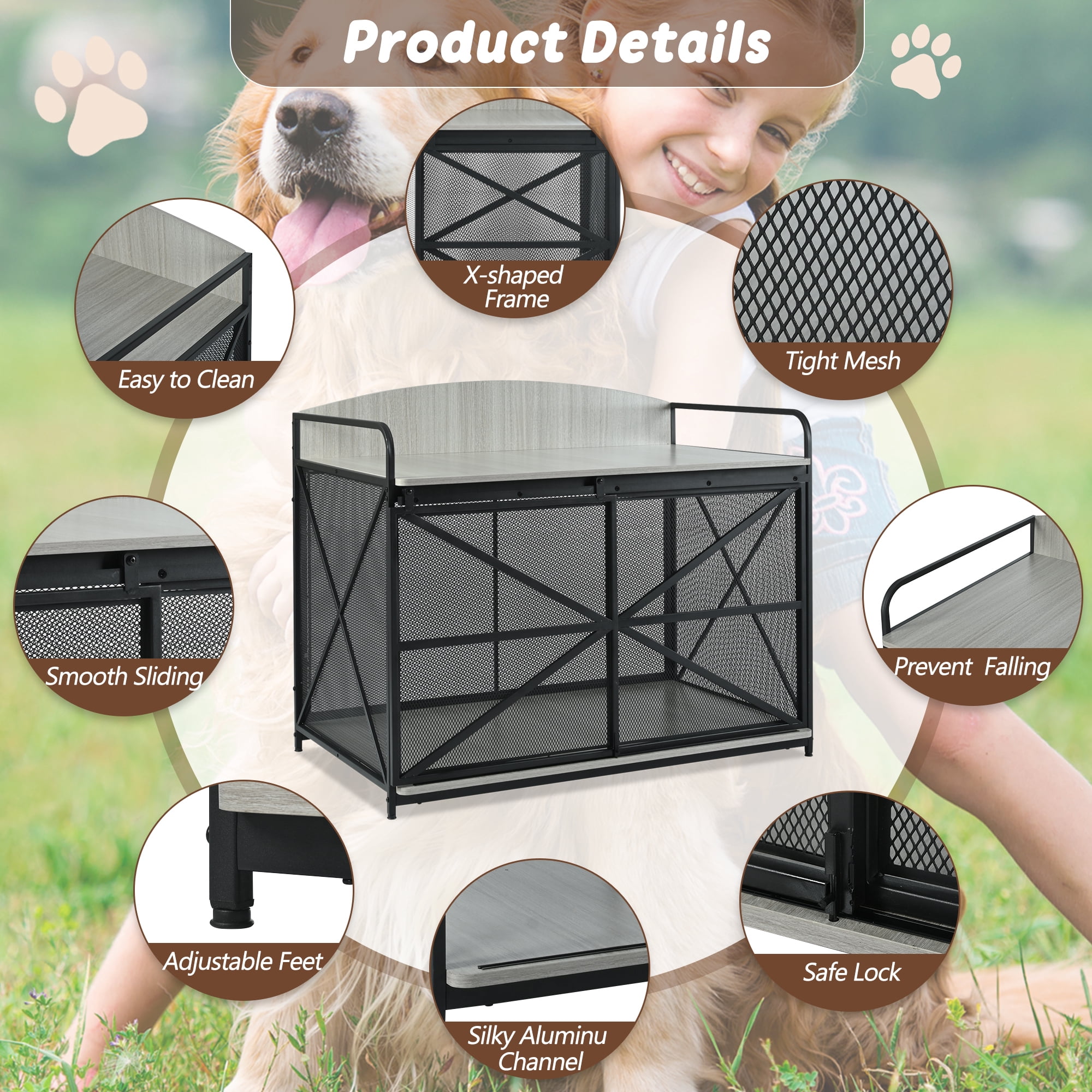 Heavy Duty Large Dog Crate Furniture for Large Medium Dog, Farmhouse Wooden Dog Kennel Indoor End Table, Decorative Pet House for Large Dogs