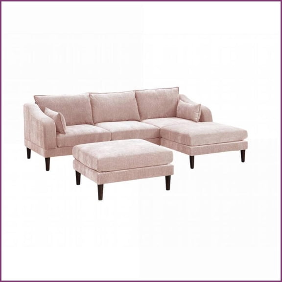 Contemporary 5-Piece Modular L-Shaped Sectional Sofa - Blush Pink Suede-Like Morgan Fabric for Living Room | Pink | Fabric | Cushion Back