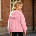 thumbnail image 5 of Girls Solid Color Ruched Sleeve Zip Up Hoodie Jacket, Casual Fleece Lined Pocket Hooded Sweatshirt for Kids Fall Winter Daily Wear(Pink,8-9 Years), 5 of 5