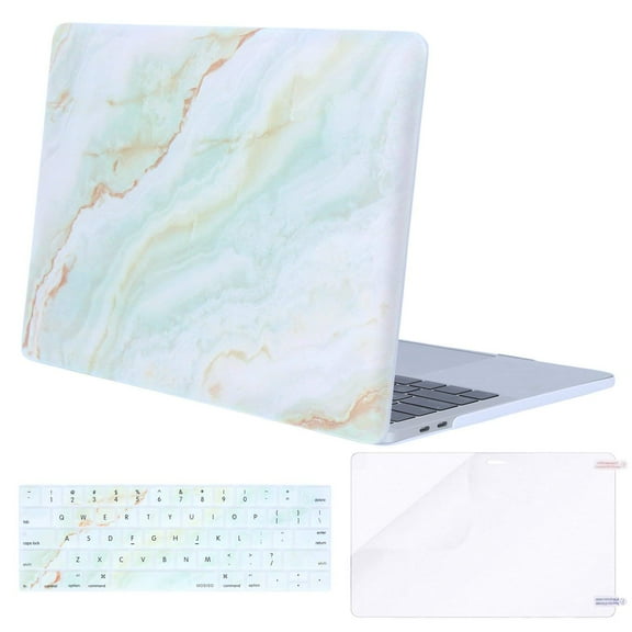 Mosiso Case for MacBook Pro 13 inch Case M2 2023, 2022, 2021-2016 A2338 M1 A2251 A2289 A2159 A1989 A1708 A1706, Plastic Pattern Hard Shell Case&Keyboard Cover&Screen Protector, Green Marble