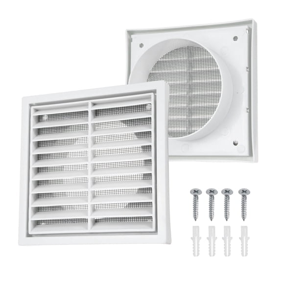 Uxcell 1Set Vent Cover with Screen Mesh (4" Opening, 5.5"L x 5.5"W) - Square Louver Air Wall Vent ABS Plastic Exhaust Ventilation Grille for Central AC/Bathroom/Kitchen/Garage, White