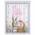 thumbnail image 7 of Spring Easter Shower Curtain, Waterproof Shower Curtains for Bathroom, Watercolor Pink Yellow Bunny Tulip Eggs Plaid Washable Fabric Bathtub Curtain Set Bath Decor with 12 Hooks 48"x72", 7 of 7