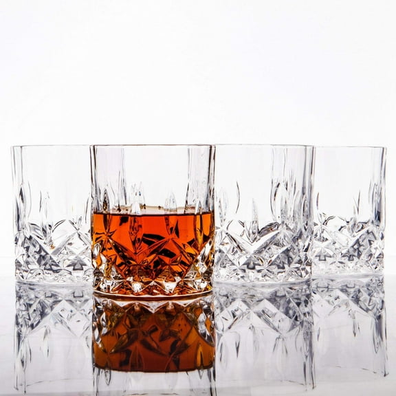 LEMONSODA Crystal Cut Old Fashioned Whiskey Glasses (Packs of 4) - 10oz Ultra-Clear Premium Lead-Free Crystal Glass Tumbler For Drinking Bourbon, Scotch, Cognac, Cocktails