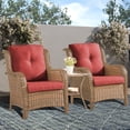 thumbnail image 2 of POCASSY 3 Pieces Outdoor Wicker Accent Club Chairs with Side Table, Cushioned All Weather Wicker Chairs with 2 - Layer Tempered Glass Top Side Table for Porch Deck Balcony, Yellow/Red, 2 of 10