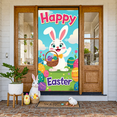 thumbnail image 6 of Cartoon Easter Bunny Banner Blue Bow Tie Rabbit Door Cover Pink Polka Dots Fluffy Texture Bunny Backdrop for Easter Decoration Door Decor Kids Party, 6 of 9