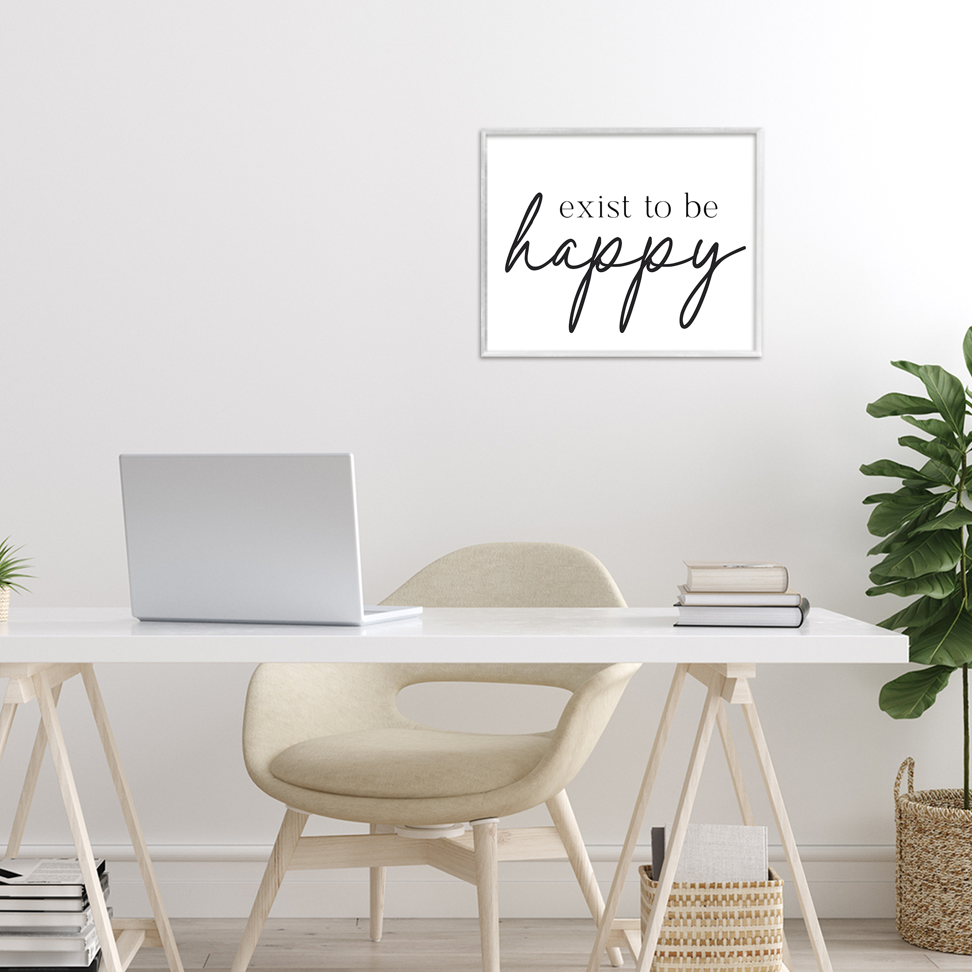Exist To Be Happy White Framed Giclee Art, design by Lettered and Lined