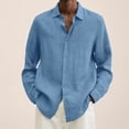 thumbnail image 6 of Men V-neck Long Sleeves T-Shirt Casual Loose Large Size Tops Simple Cotton Linen Solid Color Lapel Shirt, 6 of 8