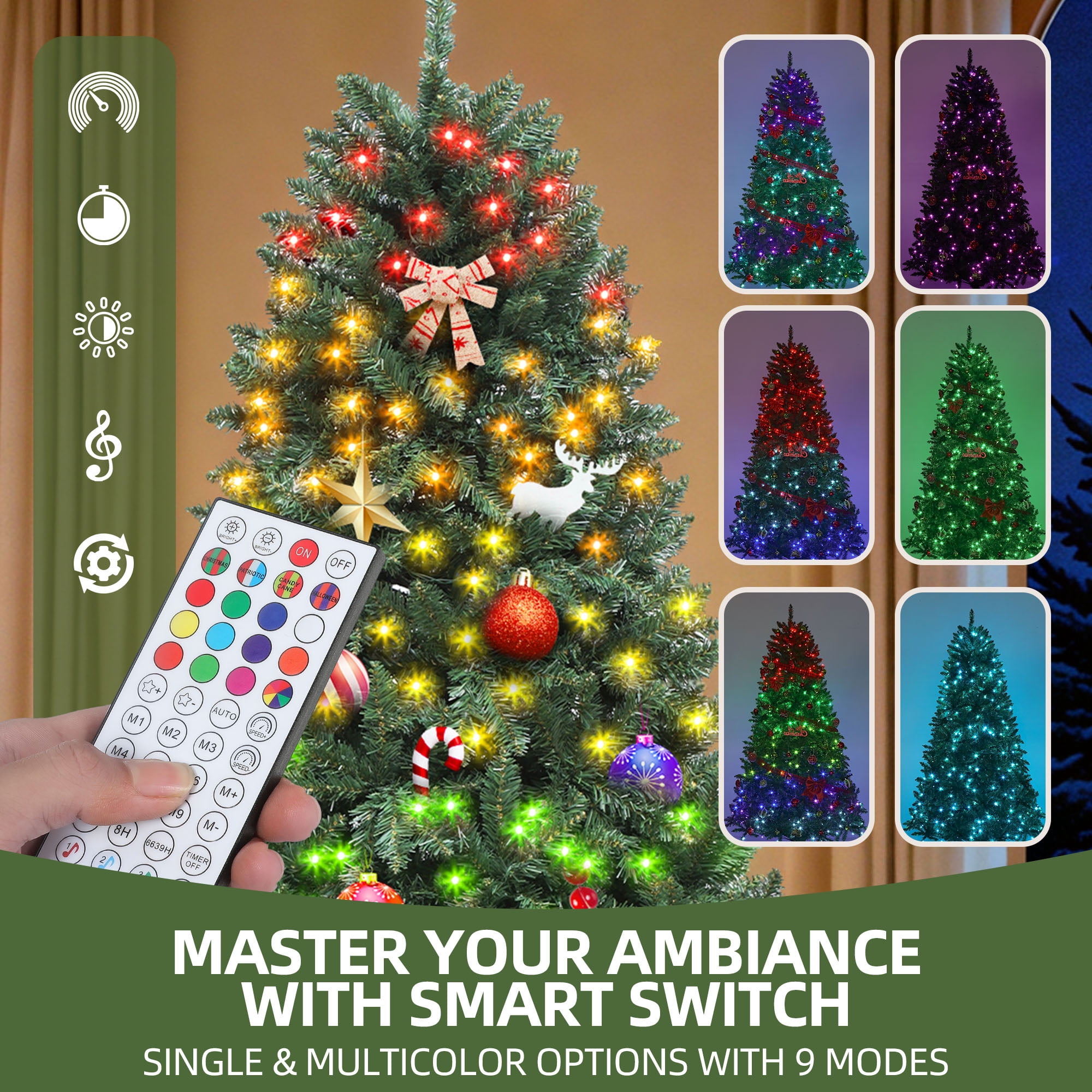 Uforic 6ft Pre-lit Spruce Hinged Artificial Christmas Tree with 1399 Tips & 300 LED Lights, Remote Control, Green