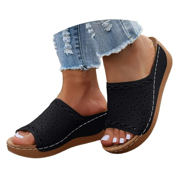 Dakaela Orthopedic Wedge Sandals for Women 2025 Breathable Summer Open Toe Casual Slide Shoes Black 6.5