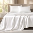 thumbnail image 4 of Lipa Satin Sheets Full Sheet Set, Silky Luxury Bed Sheets With Deep Pocket,4 Pieces,White, 4 of 8