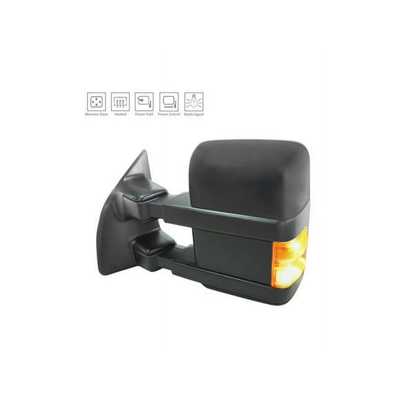 Left Driver Side Power Mirror - Textured Black - Tow Type - with Heated Glass, Power Fold, Telescoping, Turn Signal, and Memory - Compatible with 2010 - 2016 Ford F-250 Super Duty 2011 2012 2013