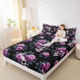thumbnail image 3 of Homewish Gothic Halloween Skull Queen Sheets,Purple Rose Leaf Print Queen Sheet Sets,Black Lavender,4-Piece,1 Flat Sheet,1 Fitted Sheet and 2 Pillowcases, 3 of 6