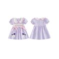 thumbnail image 2 of RUINIXCW Toddler Baby Girl Halloween Dress Outfit Little Baby Girls Summer Fall Smocked Dress Clothes Funny Ghost Candy Corn Embroidery  Doll Collar Short Sleeve Gingham Plaid Dress, 2 of 9