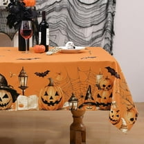 Halloween Tablecloth Rectangle, Pumpkin Ghost Spider Web Orange Table Cloths, Halloween Table Cover for Party Picnic Dinner Decor, 60"x84"