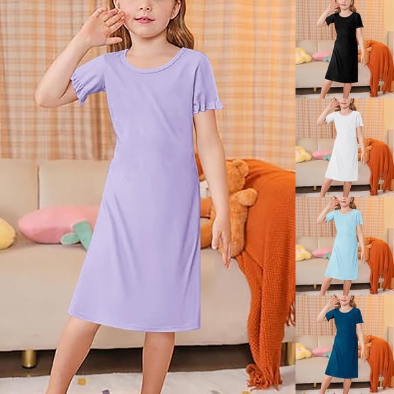Einccm Girls Nightgowns Princess Sleepwear Cute Soft Flutter Sleeve Nightdress A-Line Short Sleeve Pajamas PJs Sleep Shirt Night Gown Loungewear for Kids 3-12 Years